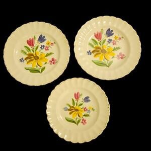 Sebring Pottery Laguna Plates Set of 3 Floral 22K Gold Trim 6.25" 7.25" USA
